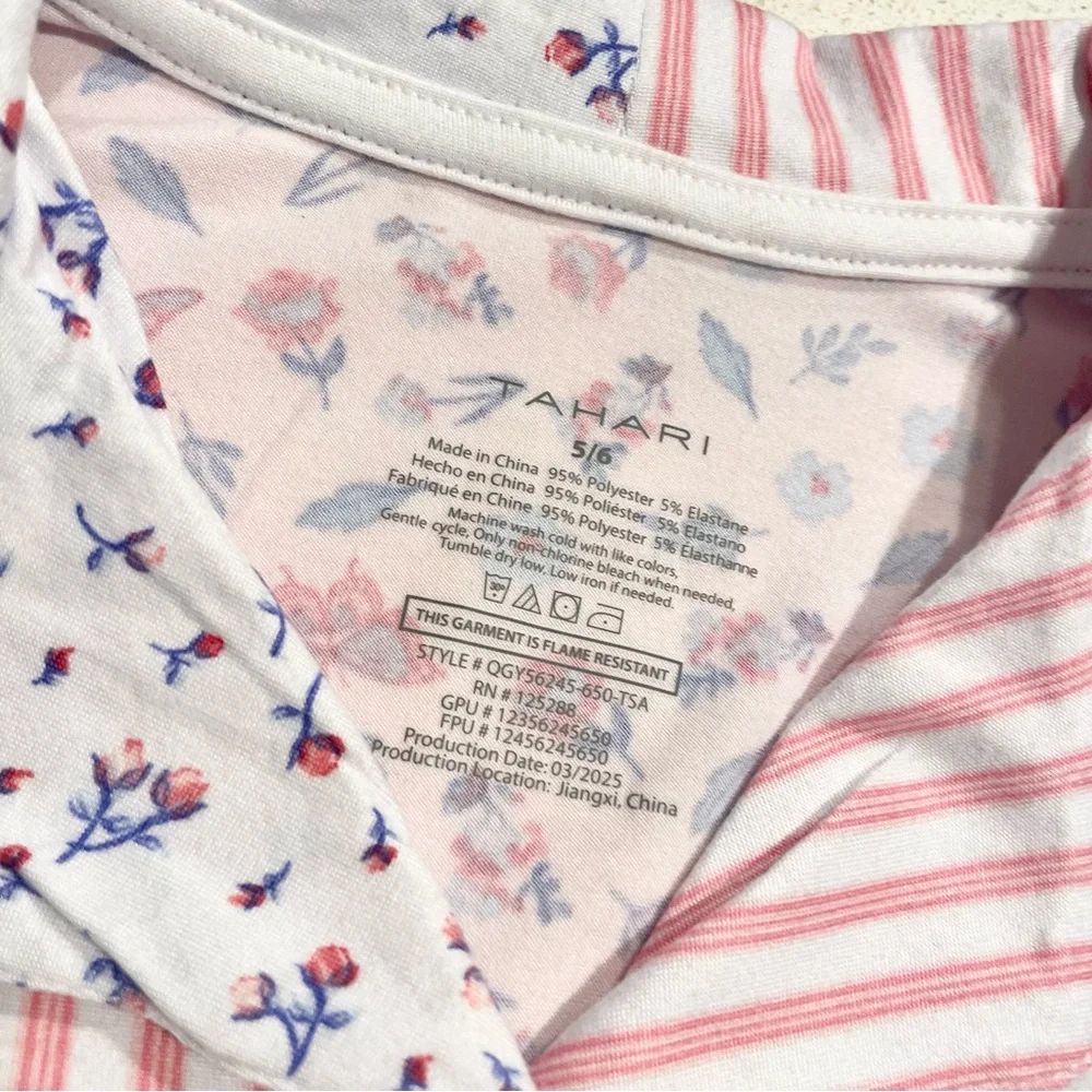 Tahari Pink & White Striped Floral Pajamas